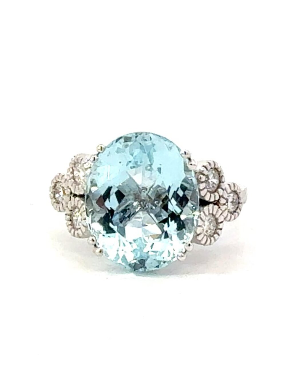 Natural Aquamarine Diamond Ring Size 7 14k Gold 7.42 TCW Certified 601208